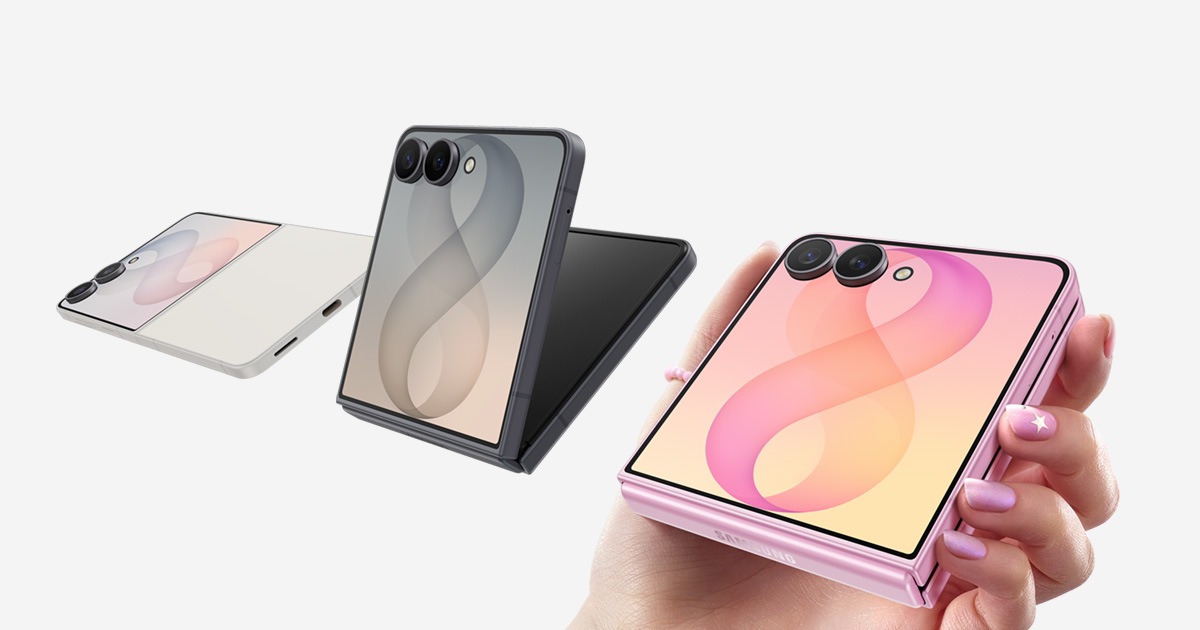 甜莓粉与岩影灰 Galaxy Z Flip8 官方产品图